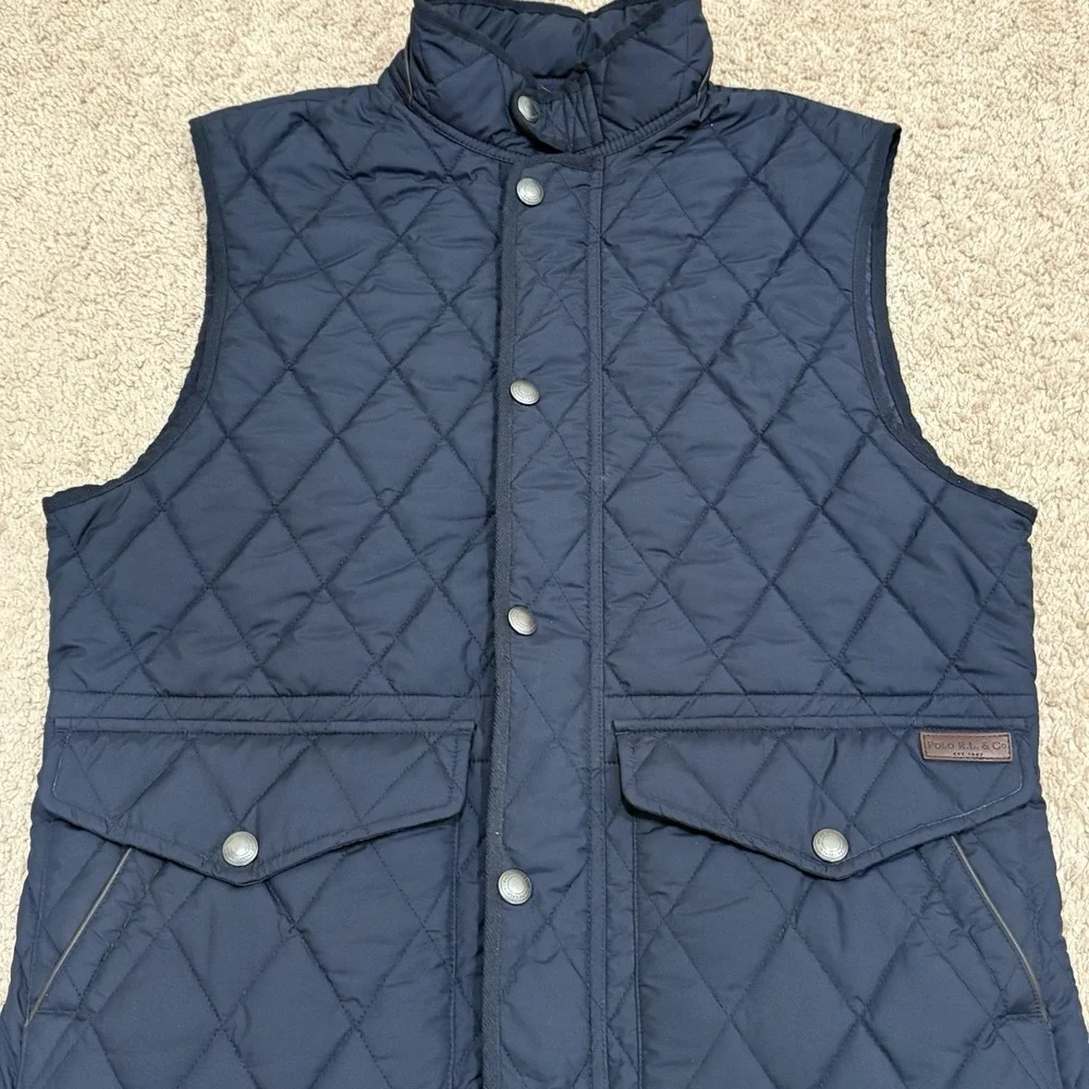 Polo Ralph Lauren Diamond Quilted Vest Men's Medium Blue Full Zip Snap Iconic